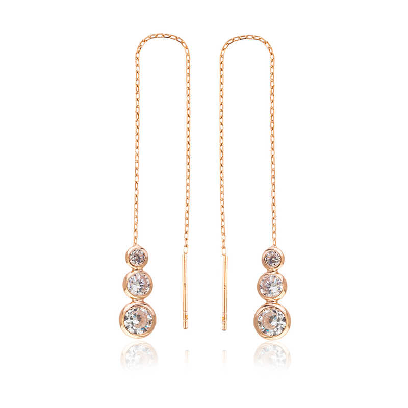 Gümüş Beyaz Taşlı Zincirli Küpe