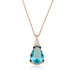 Gümüş Mavi Topaz Damla Bayan Kolye