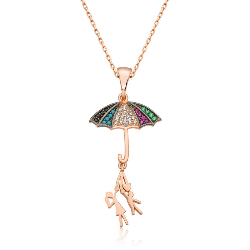 Gümüş Şemsiye Tutan Aşıklar Kolye