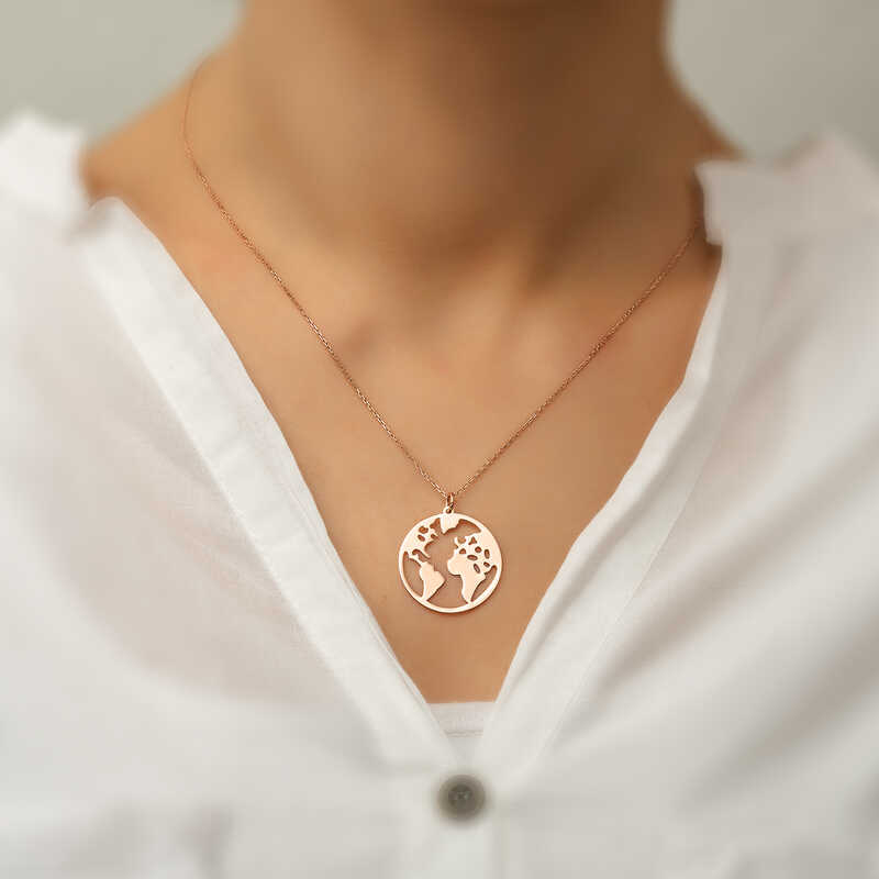 Gümüş Rose Dünya Kolye