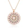 Gümüş Rose Geometrik Desenli Madalyon Kolye