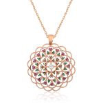 Gümüş Rose Geometrik Desenli Madalyon Kolye