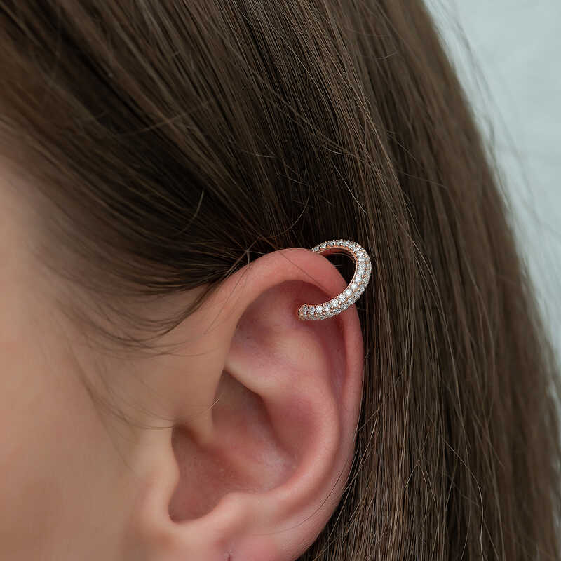 Gümüş Rose Taşlı Halka Kıkırdak Küpe