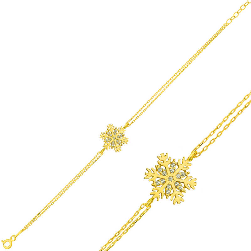 Gümüş Gold Kar Tanesi Bayan Bileklik