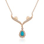 Gümüş Rose Turkuaz Taşlı Madalyon Bayan Kolye