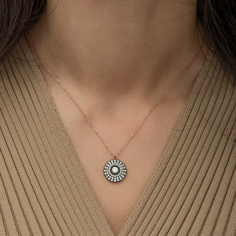 Gümüş Rose Elmas Montür Çiçek Bayan Kolye