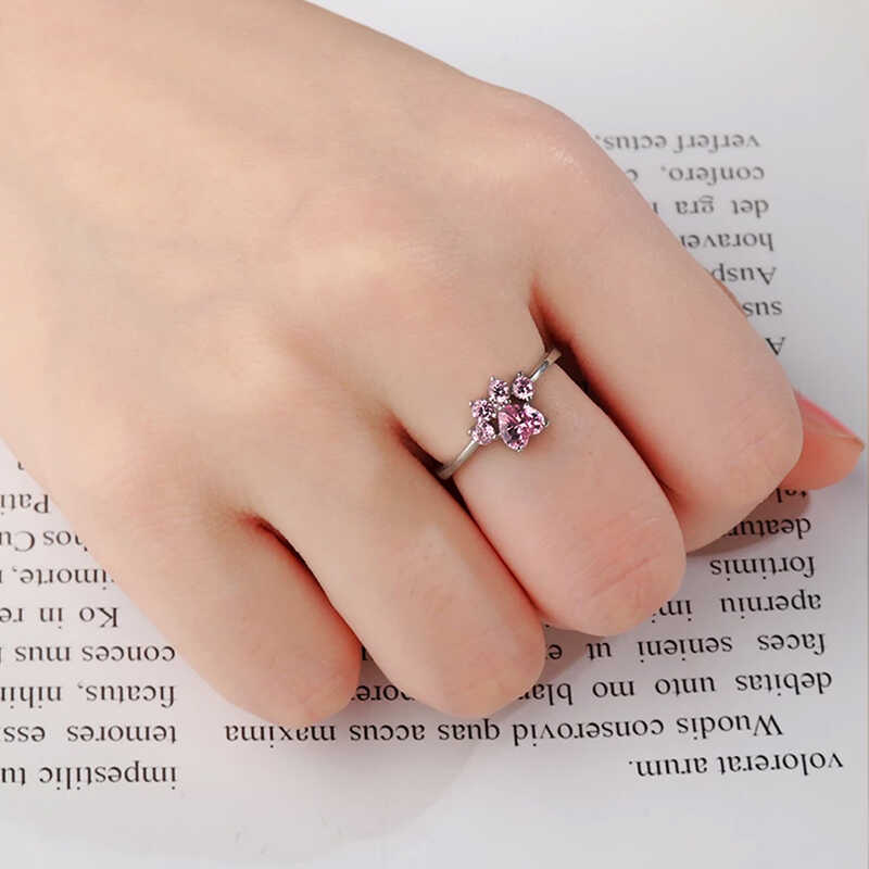 Gümüş Pembe Kedi Patisi Yüzük