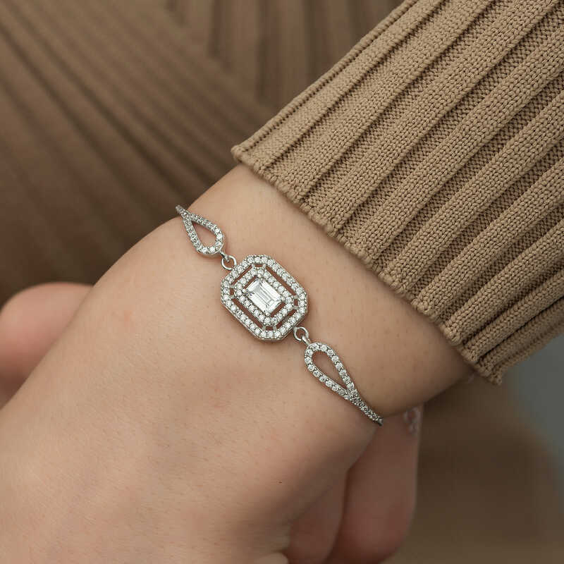 Gümüş Dikdörtgen Baget Bileklik