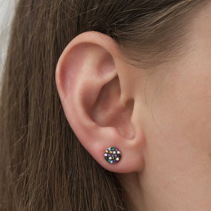 Gümüş Mix Taşlı Daire Küpe