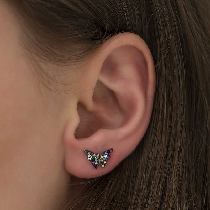 Gümüş Mix Kelebek Küpe