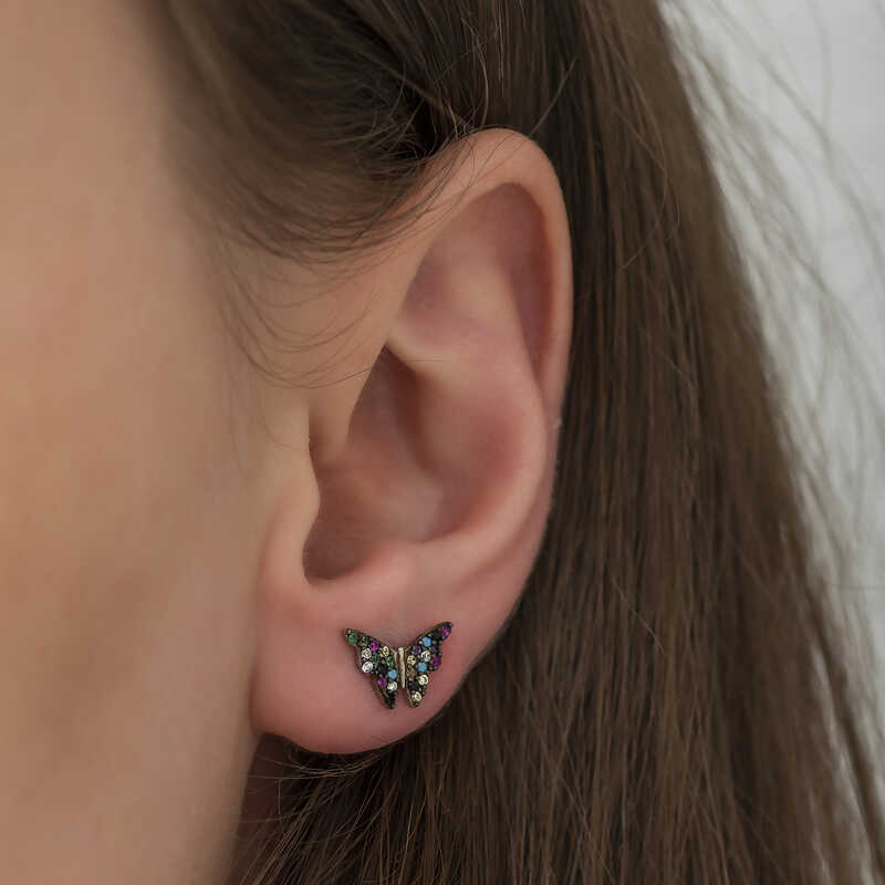 Gümüş Mix Kelebek Küpe