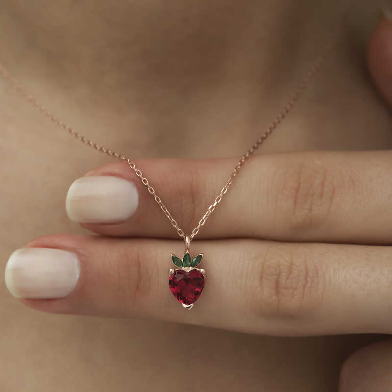 Gümüş Rose Çilek Figür Meyve Kolye