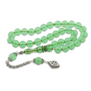 Gümüş Püskül Yeşil Küre Ateş Kehribar Tesbih