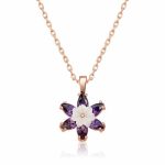 Gümüş Rose Mor Lotus Çiçeği Kolye