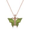 Gümüş Rose Yeşil Kaplangözü Taşlı Kelebek Kolye