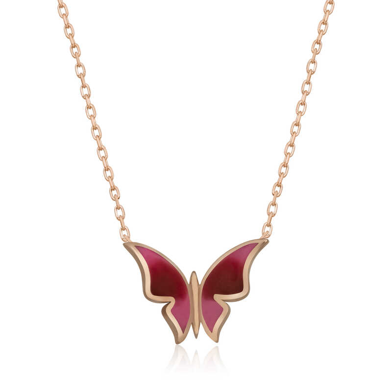 Gümüş Rose Minimal Kelebek Bayan Kolye