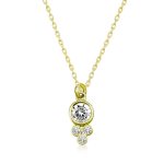 Gümüş Gold Çiğ Damlası Yuvarlak Tektaş Bayan Kolye