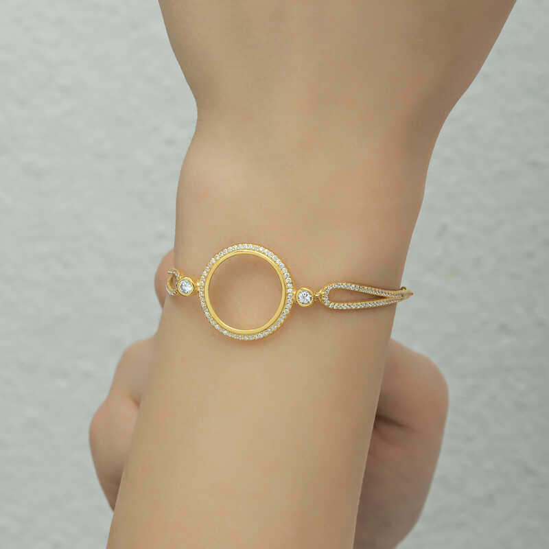 Gümüş Çeyrek Takılabilen Altın Kaplama Kadın Bileklik