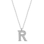 Gümüş Rodyum R Harfi Kadın Kolye
