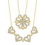 Gümüş Gold Kalpli Açılabilen Yonca Kadın Kolye