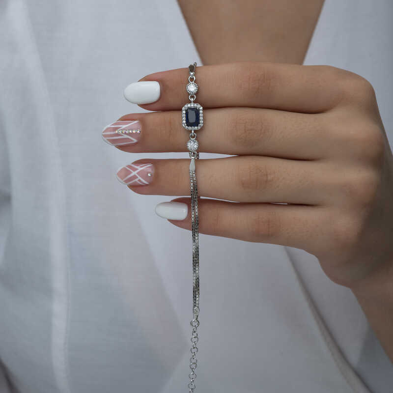 Gümüş Baget MaviTaşlı Kadın Bileklik