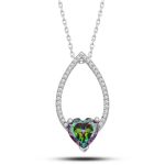 Gümüş Kalp Mistik Topaz Taşlı Damla Kadın Kolye