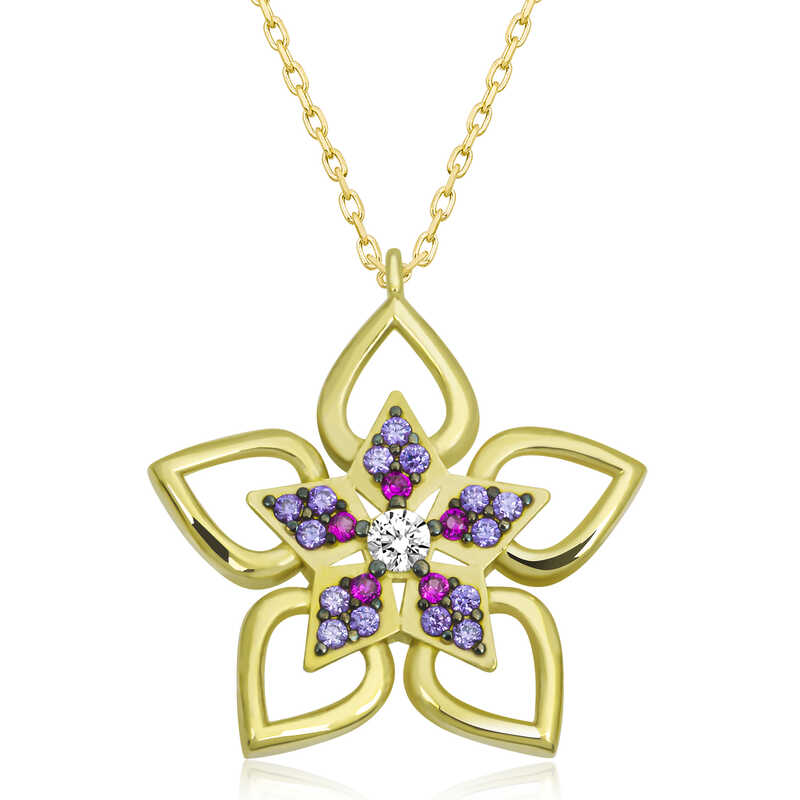 Gümüş Gold Çiçek Kadın Kolye