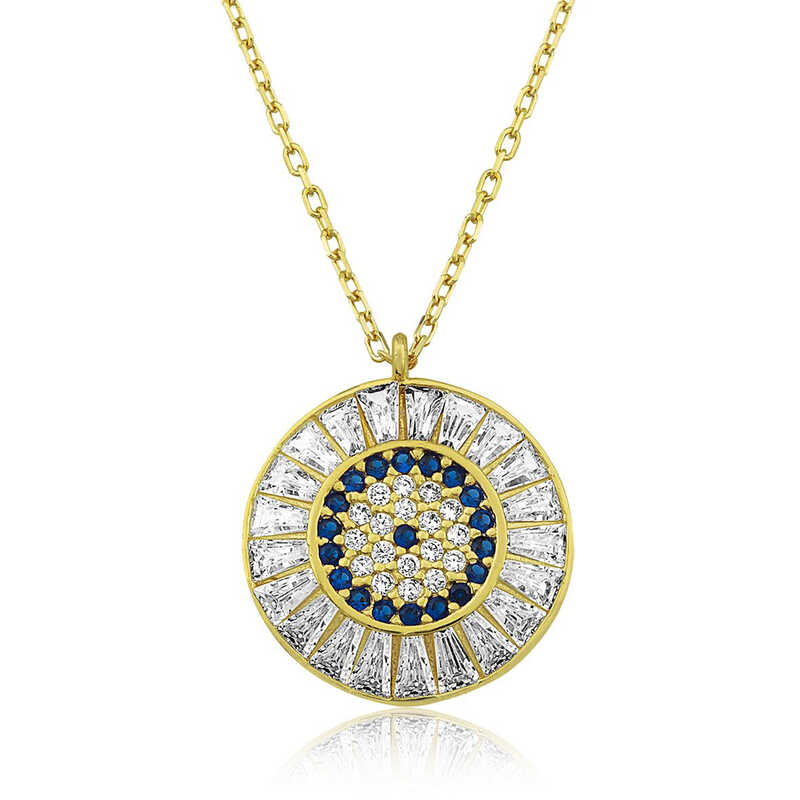 Gümüş Gold Baget Taşlı Nazar Kadın Kolye