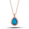 Gümüş Rose Damla Mavi Opal Taşlı Kadın Kolye