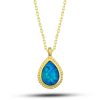 Gümüş Gold Damla Mavi Opal Taşlı Kadın Kolye