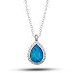 Gümüş Damla Mavi Opal Taşlı Kadın Kolye