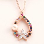 Gümüş Rose Renkli Taşlı Çiçekli Kadın Kolye