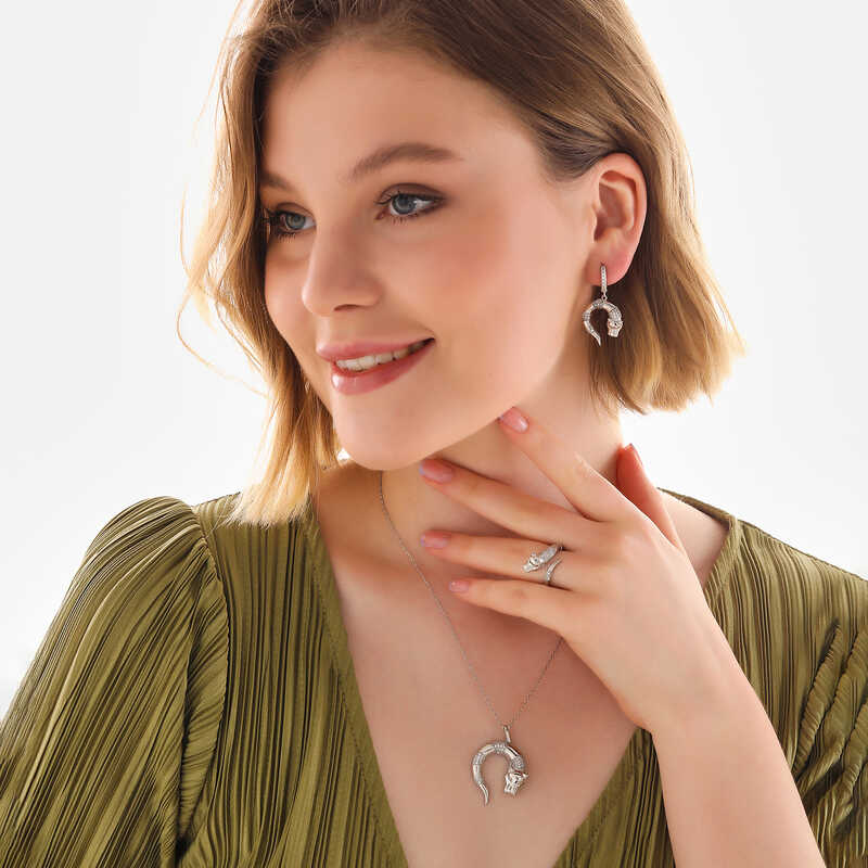 Gümüş Kaplan Figürlü Kadın Set