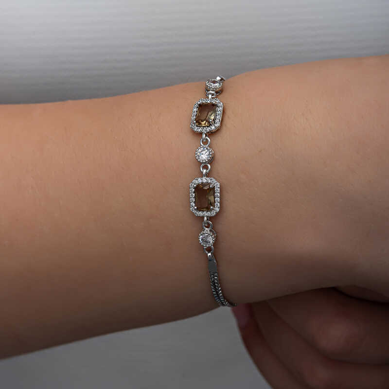 Gümüş Kare Zultanit Taşlı Kadın Bileklik