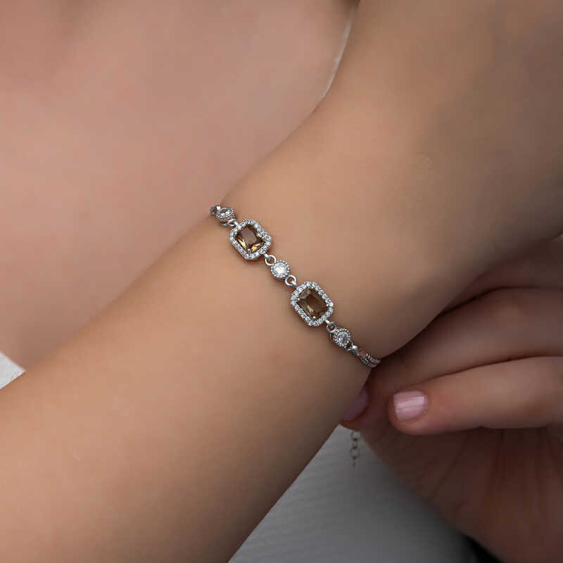 Gümüş Kare Zultanit Taşlı Kadın Bileklik