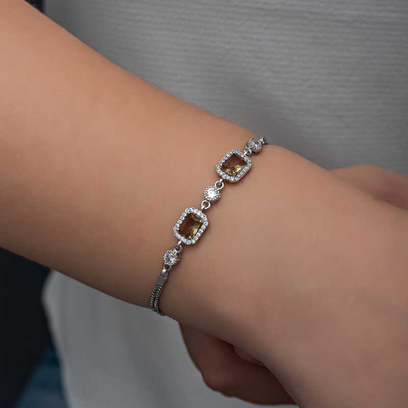 Gümüş Kare Zultanit Taşlı Kadın Bileklik