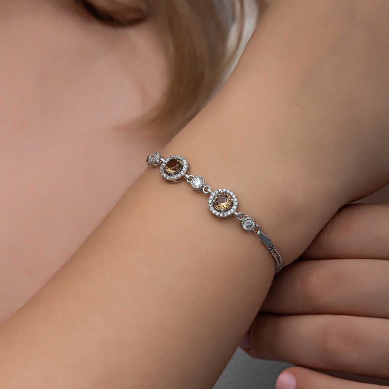 Gümüş Yuvarlak Zultanit Taşlı Kadın Bileklik