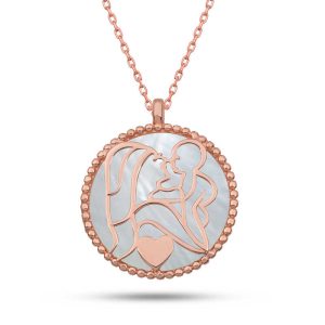 Gümüş Rose Sedef Taşlı Anne Çocuk Sevgisi Kolye