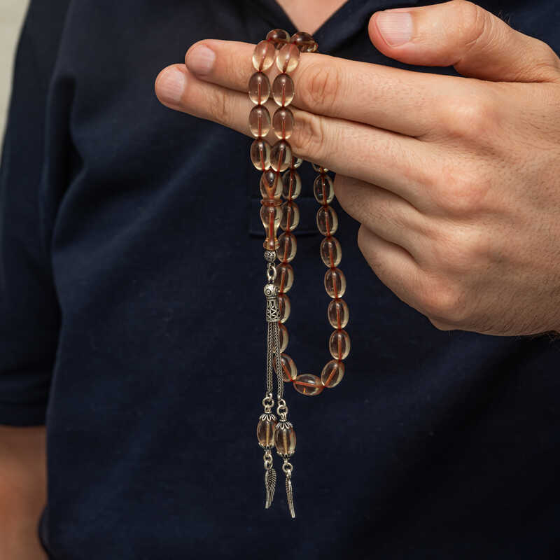 Gümüş Püsküllü Ateş Kehribar Tesbih