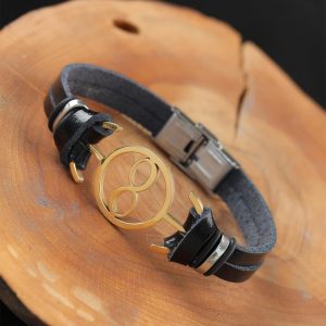 Gold Renk Sonsuzluklu Metal Aksesuarlı Siyah Renk Deri Erkek Bileklik