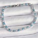 Pirinç Gümüş Renk Su Yolu Zirkon Taşlı Nazar Boncuklu Kadın Bileklik