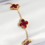 316L Çelik Sedefli Kırmızı Gold Renk Yonca Kadın Bileklik