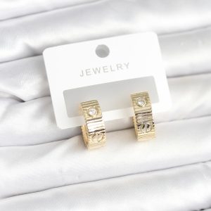 Pirinç Gold Renk Zirkon Taşlı Halka Kadın Küpe