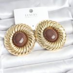 Pirinç Gold Renk Kahverengi Boncuklu Vintage Kadın Küpe