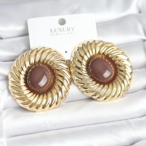 Pirinç Gold Renk Kahverengi Boncuklu Vintage Kadın Küpe