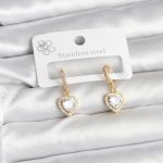 Pirinç Gold Renk Zirkon Taşlı Kalp Model Kadın Küpe