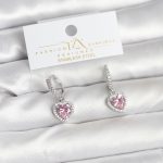 Pirinç Gümüş Pembe Renk Zirkon Taşlı Kalp Model Kadın Küpe