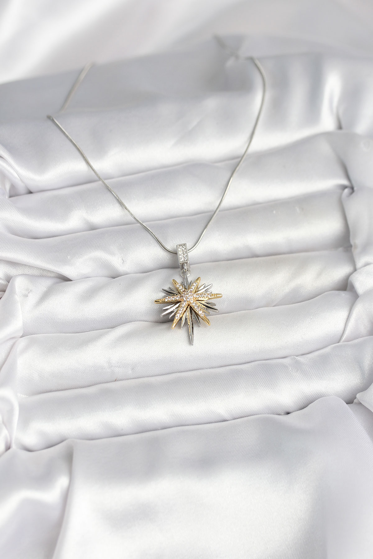 316L Çelik Zincir Gümüş Renk Kutup Yıldızı Model Kadın Kolye