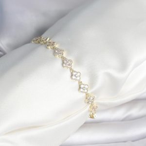 Zirkon Taşlı Pirinç Yonca Model Bileklik
