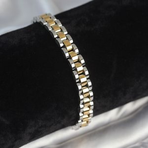 316L Çelik Gold ve Gümüş Renk 7 mm Kalınlık Erkek Bileklik